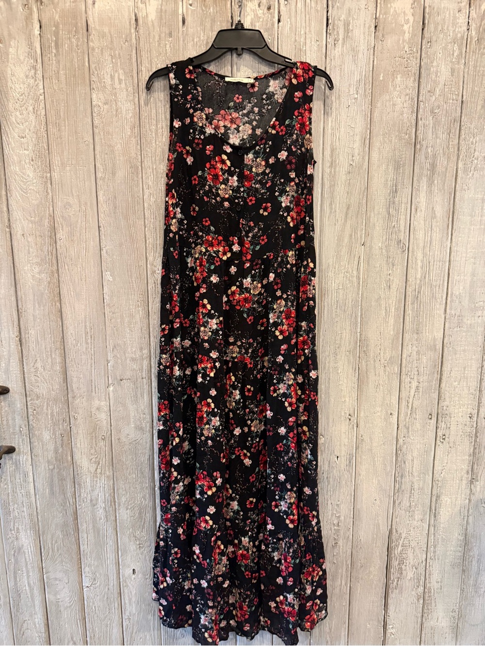 Roku Black Maxi Dress with Red & Pink Floral Print